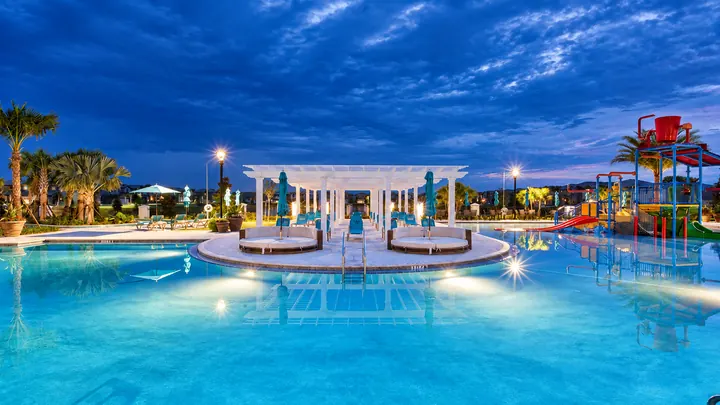 Windsor at Westside resort pool at dusk