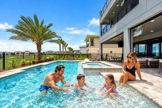 Family enjoying a private pool on vacation