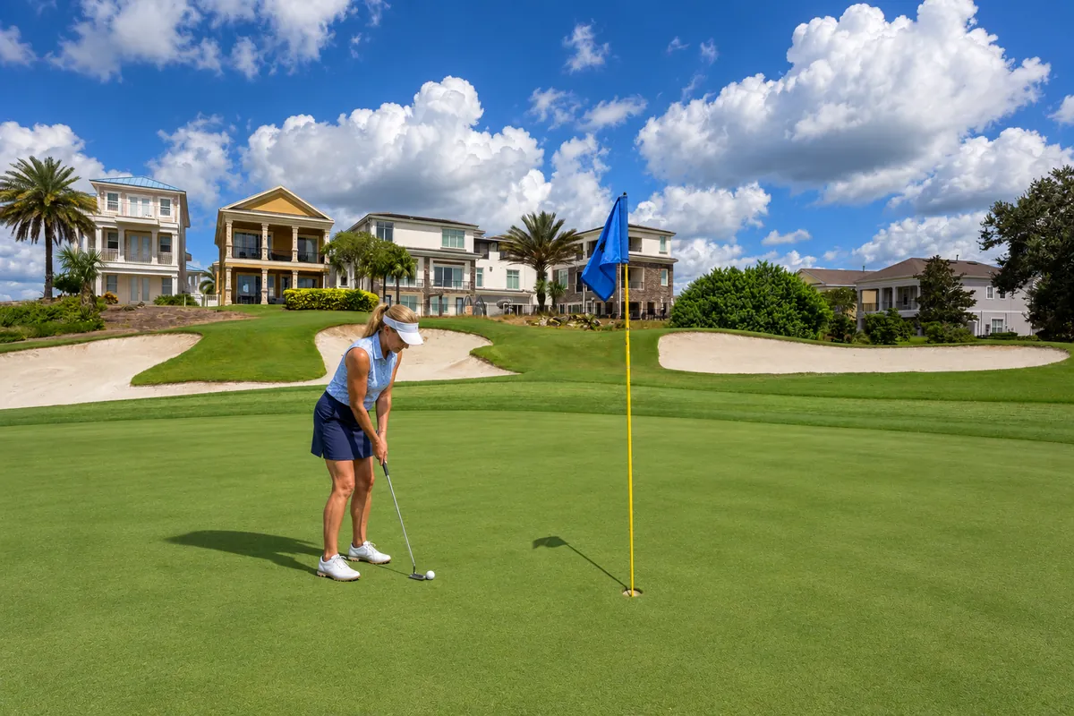 A golfer preparing to putt at Reunion Resort