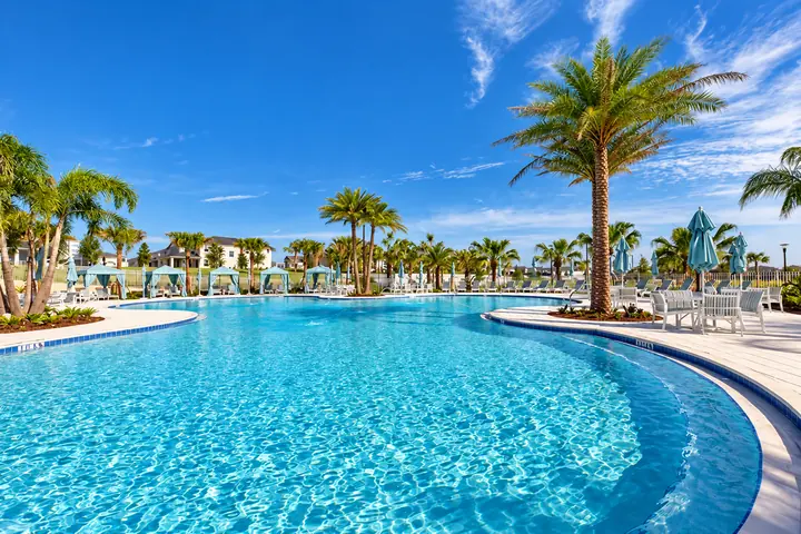 Solara Resort swimming pool and palm trees