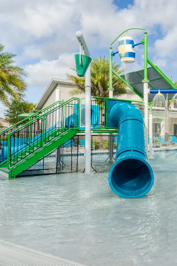 Children’s water slides and splash-play equipment at Veranda Palms Resort
